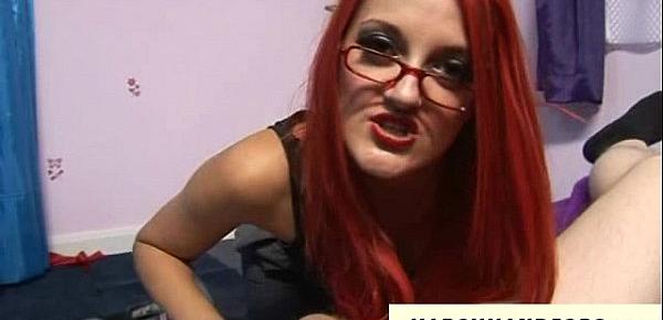  Hot redhead with glasses gives harsh handjob